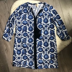 Michael Kors Long Sleeve Print Dress Tassels M